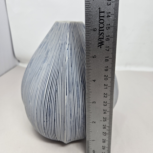 Vase Blue & White Strip Ceramic Unique Shape Modern Timeless Universal Aesthetic - Picture 7 of 8
